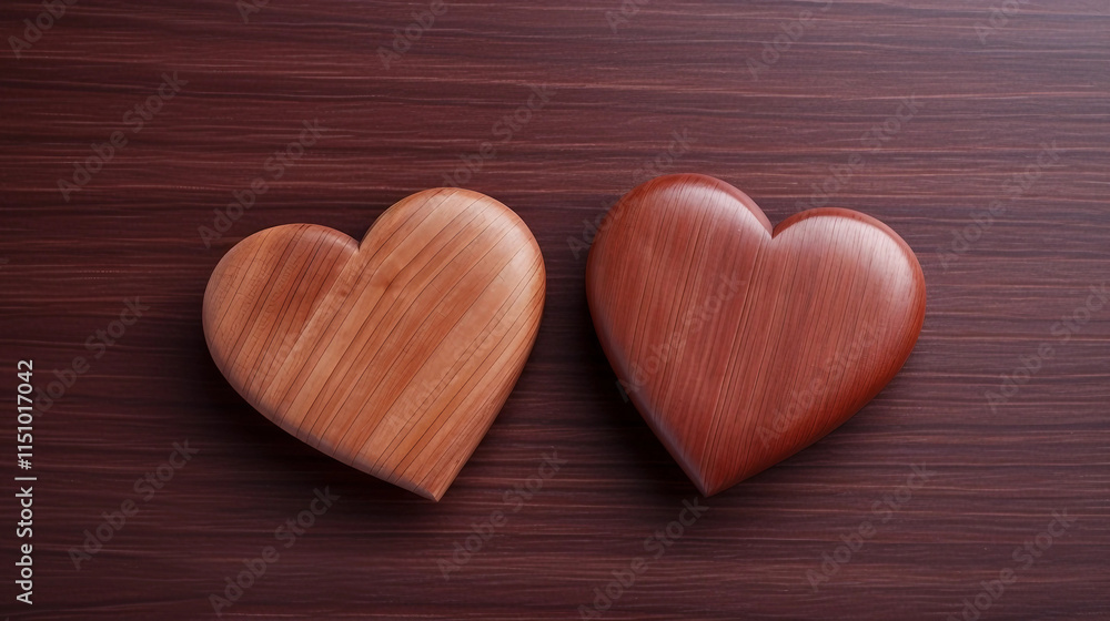 Fototapeta premium Two Wooden Hearts on Table