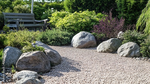 Wild stones scattered across a barren area with no grass, creating a rugged and natural landscape, highlighting the raw beauty of a desolate environment devoid of vegetation photo