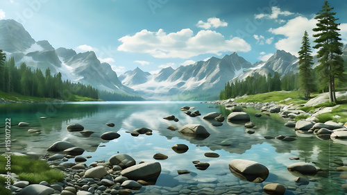 4k Wallpaper Serene Mountain Lake Reflecting Snow Capped Peaks.