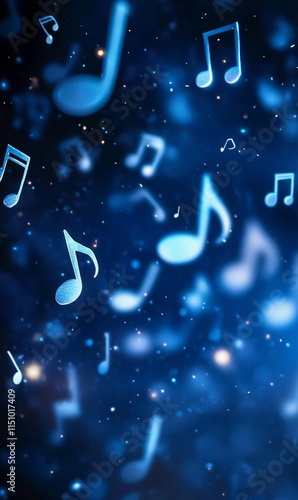 Music notes floating in a sparkling blue background