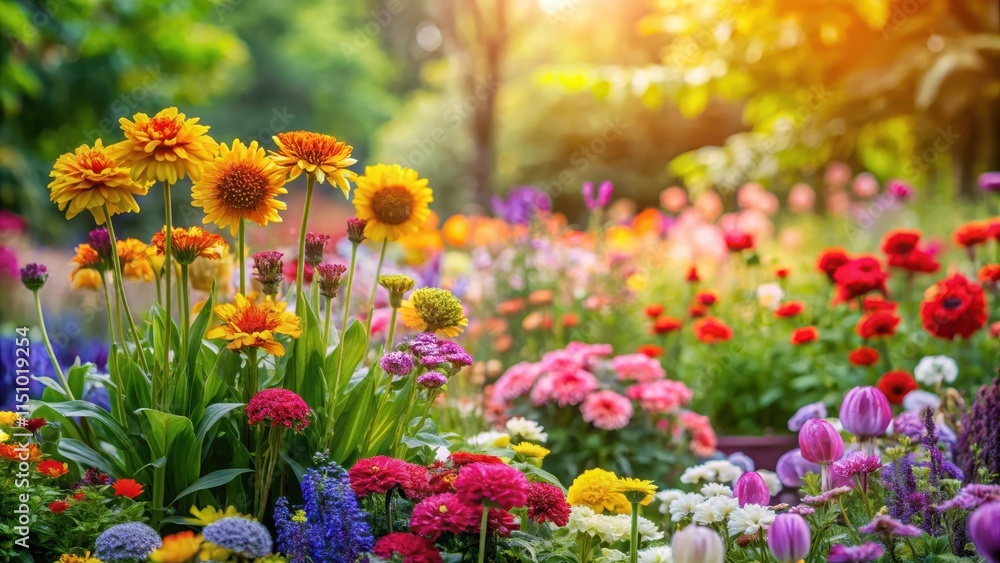 Colorful and vibrant flowers blooming in a beautiful garden setting, floral, background, nature, spring, petals, garden Colorful and vibrant flowers blooming in a beautiful garden setting, floral, background, nature, spring, petals, garden