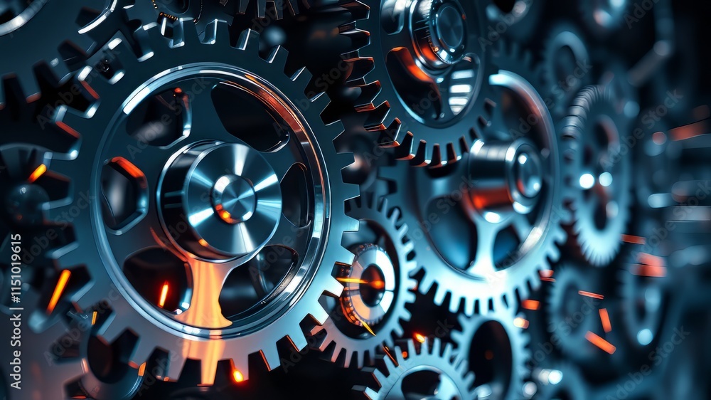 Shiny Silver Gears, Futuristic Mechanical Background, High Detail, Bright Colors, Depth Shiny Silver Gears, Futuristic Mechanical Background, High Detail, Bright Colors, Depth