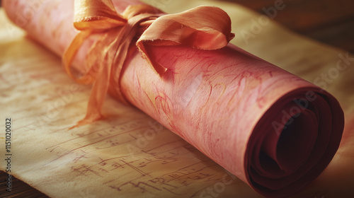 Handcrafted Scroll with Pink Ribbon Bow photo