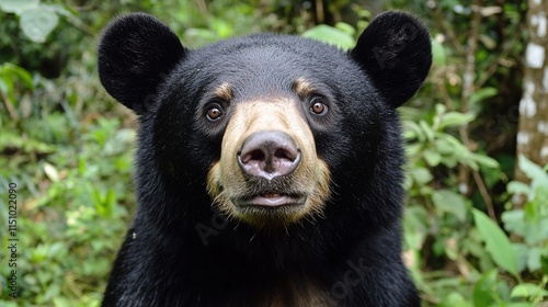 Close-up View of the Top of a Very Friendly Bear's Head, with Clearly Visible Ears and Eyes, Capturing a Warm and Playful Expression in a Simple and Cute Design, 