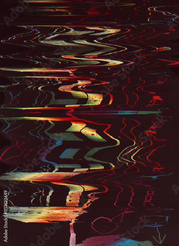 Distortion noise. Digital glitch texture. Analog frequency. Stripped pattern display rainbow color light vibration waves electronic artifacts illustration art abstract background.