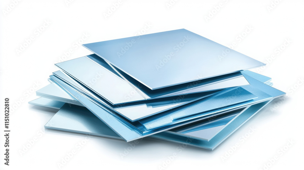 Shiny blue acrylic sheets stacked in creative arrangement Shiny blue acrylic sheets stacked in creative arrangement