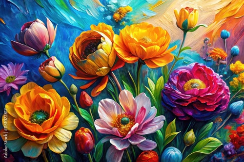 Wallpaper Mural Abstract Spring Flowers Oil Painting, Colorful Acrylic Low Light Art, Generative AI Image Torontodigital.ca