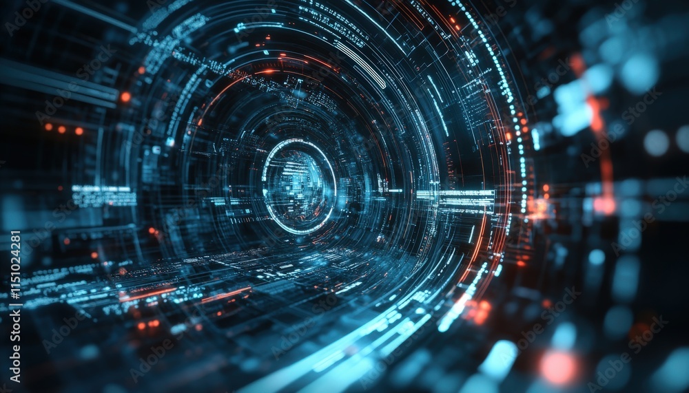 Fototapeta premium Futuristic Data Stream Tunnel Digital Technology Abstract Background