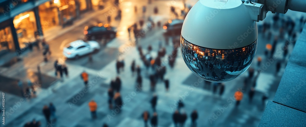 custom made wallpaper toronto digitalA surveillance camera overlooking a busy urban street filled with pedestrians.