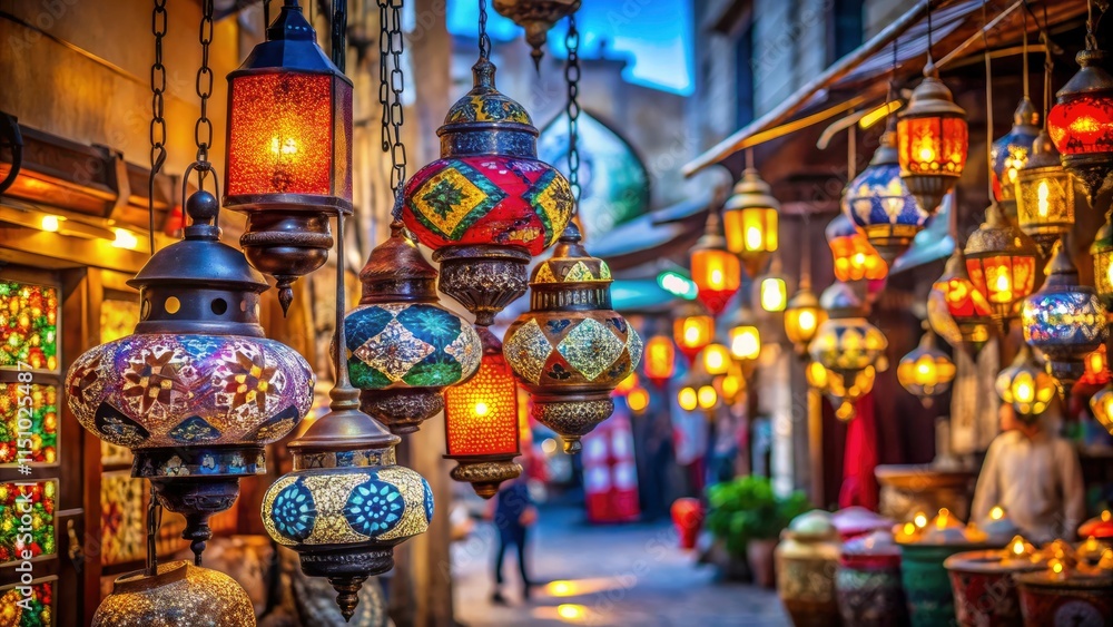 Capture the magic: Colorful Ramadan lanterns glow against the night, a Middle Eastern street photography dream. Capture the magic: Colorful Ramadan lanterns glow against the night, a Middle Eastern street photography dream.