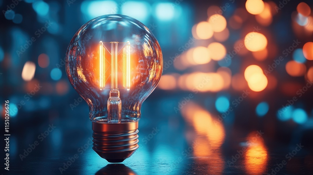 Illuminating Ideas: A Glowing Light Bulb in a Cityscape Illuminating Ideas: A Glowing Light Bulb in a Cityscape