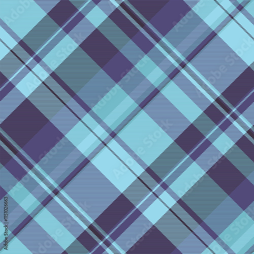 Clothing textile plaid background, artwork tartan pattern texture. Internet fabric seamless vector check in cyan and indigo colors.