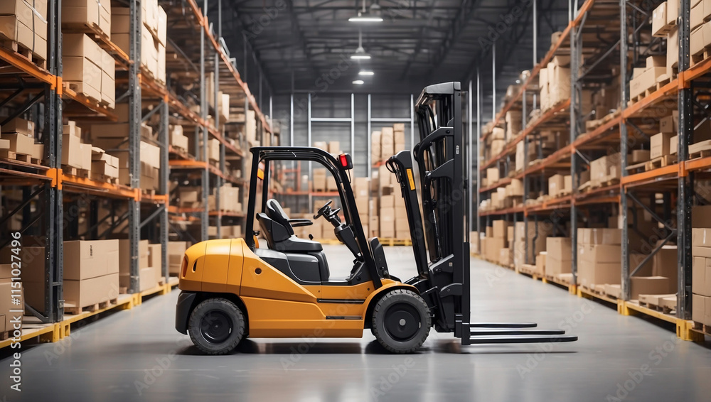 Naklejka premium A Functional Image of a Forklift in Action During Warehouse Storage
