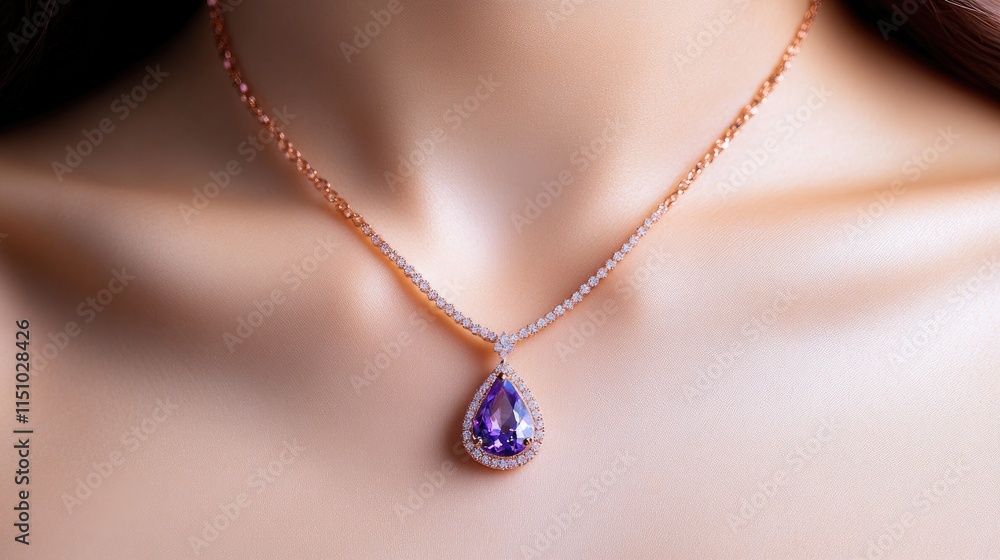 Luxury Diamond Necklace on Woman: Close-Up Shot Luxury Diamond Necklace on Woman: Close-Up Shot