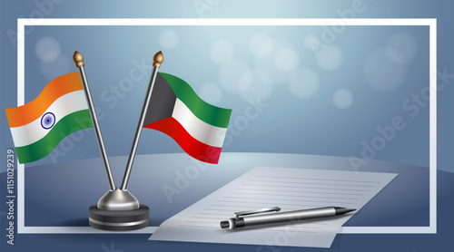 Small national flag of Russian and Kuwait flag Relation, Template banner vector Illustration