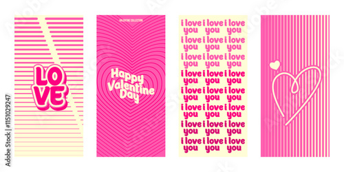Love cover background set vector . Happy Valentines Day cards  greeting sign. Invitation abstract design patterns in minimal line art modern style . template card valentine