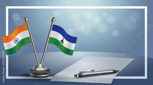 Small national flag of Russian and Lesotho flag Relation, Template banner vector Illustration