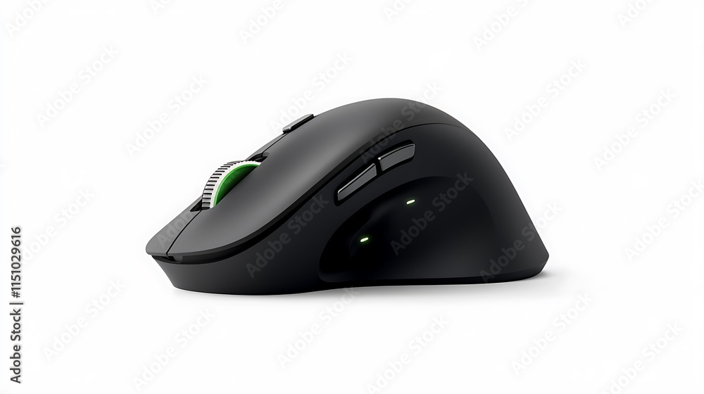 Black computer mouse, side view. Black computer mouse, side view.