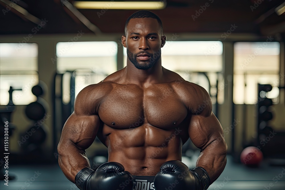 Portrait of muscular man wearing boxing gloves at the gym Portrait of muscular man wearing boxing gloves at the gym