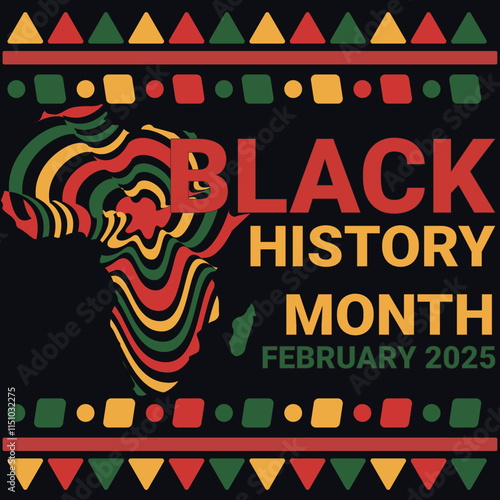Black History Month banner, sign, design concept, social media post, template with red, green and yellow african