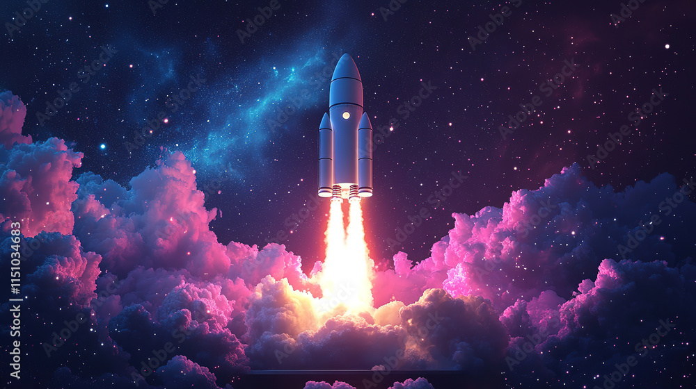 Fototapeta premium Futuristic Rocket Launching into Space