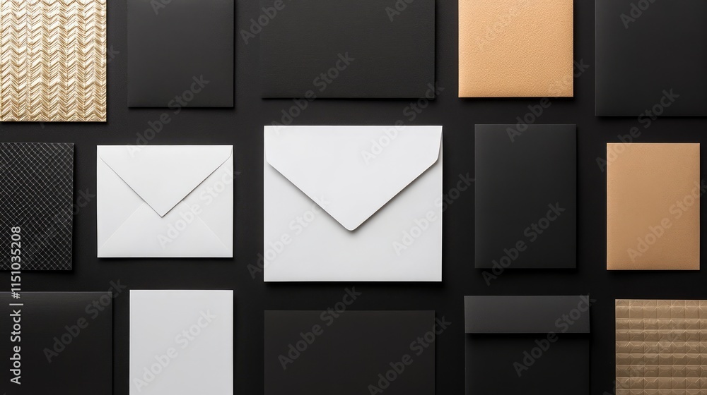 custom made wallpaper toronto digitalElegant Collection of Various Envelopes and Papers in Black and Gold Tones Arranged on a Dark Background for Stylish Stationery Use