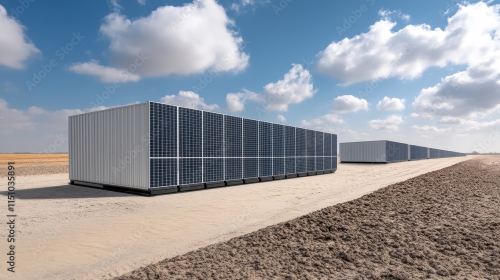 Harnessing sustainable energy, a row of sleek solar panels converting sunlight into clean electricity under bright blue sky. Harnessing sustainable energy, a row of sleek solar panels converting sunlight into clean electricity under bright blue sky.