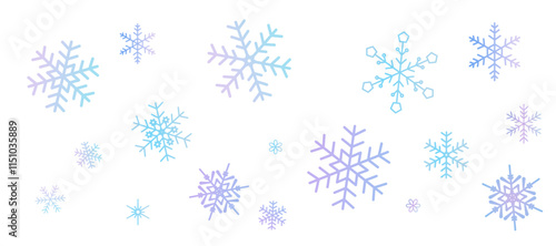 ブルー系統のグラデーションの雪の結晶の壁紙　パターン　背景イラスト　ベクター素材