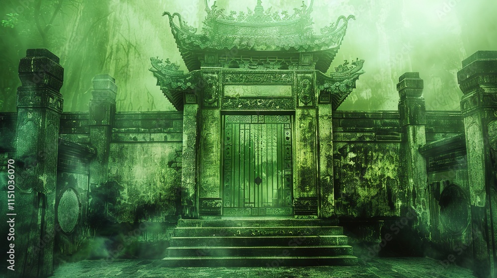 Obraz premium Forest Oriental chinese temple fantasy background