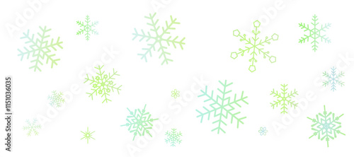 グリーン系統のグラデーションの雪の結晶の壁紙　パターン　背景イラスト　ベクター素材