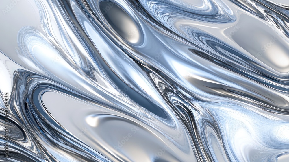 Abstract Liquid Metal Swirls in Silver and Blue Hues Abstract Liquid Metal Swirls in Silver and Blue Hues