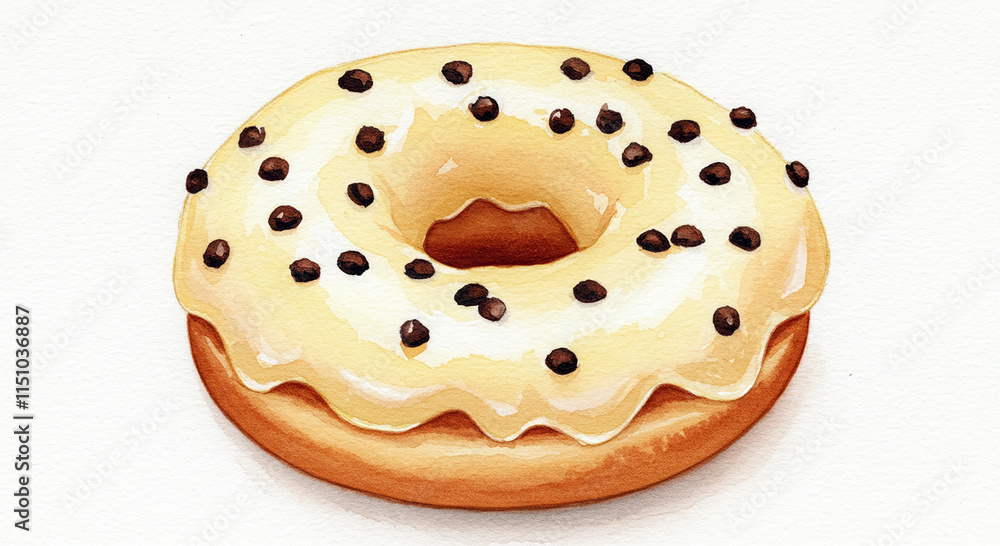 Delicious Vanilla Donut with Chocolate Chips Sweet Treat Bakery Dessert Delicious Vanilla Donut with Chocolate Chips Sweet Treat Bakery Dessert
