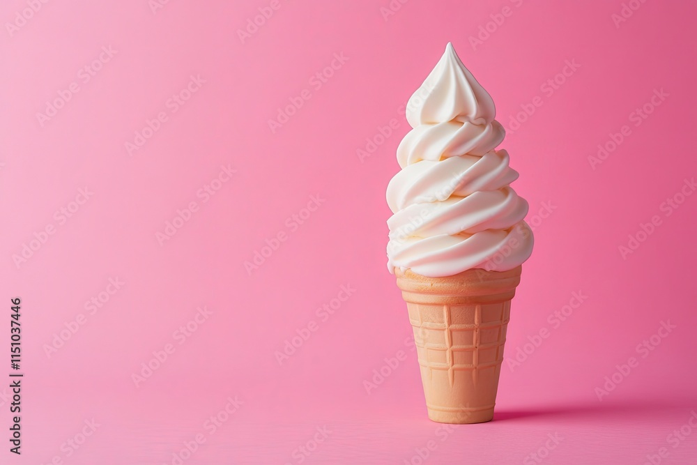 Soft serve ice cream isolated with colored background, copy space(text space), blank for text, vanilla flavours Soft serve ice cream isolated with colored background, copy space(text space), blank for text, vanilla flavours