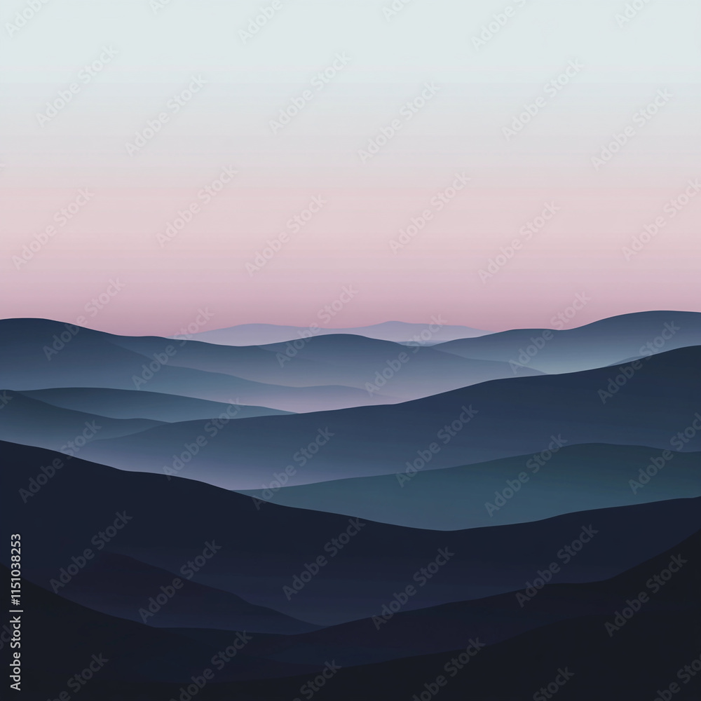 Fototapeta premium Serene Misty Mountains at Sunrise Peaceful Landscape