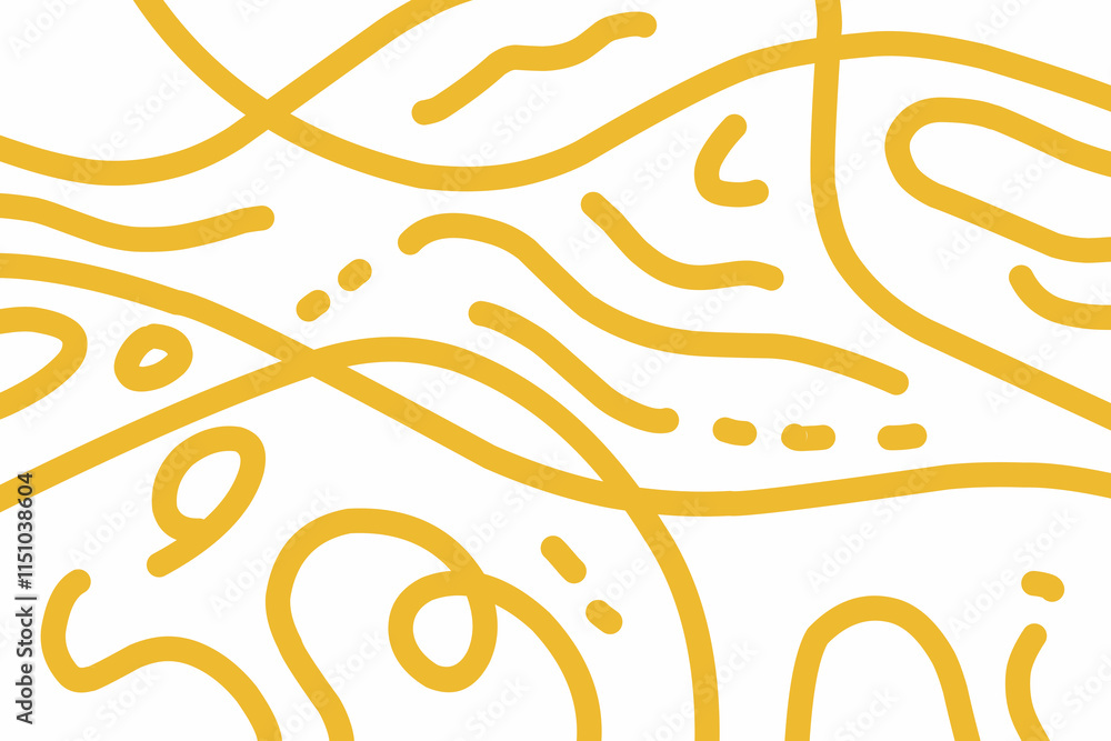 Naklejka premium Abstract noodle pattern. Spaghetti background graphic. Ramen noodles texture. Yellow color vector illustration. Isolated on white background. 