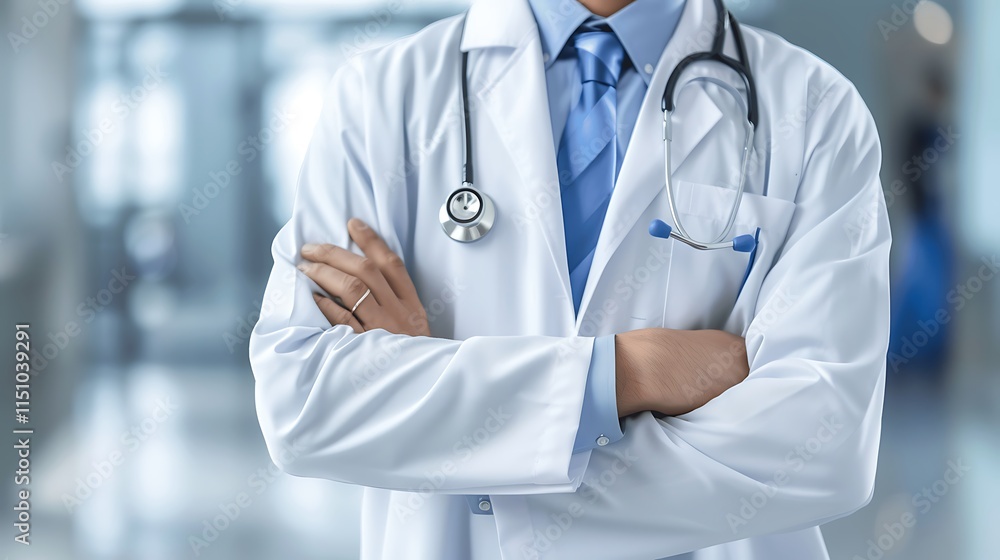 Professional Doctor in White Lab Coat and Stethoscope Professional Doctor in White Lab Coat and Stethoscope