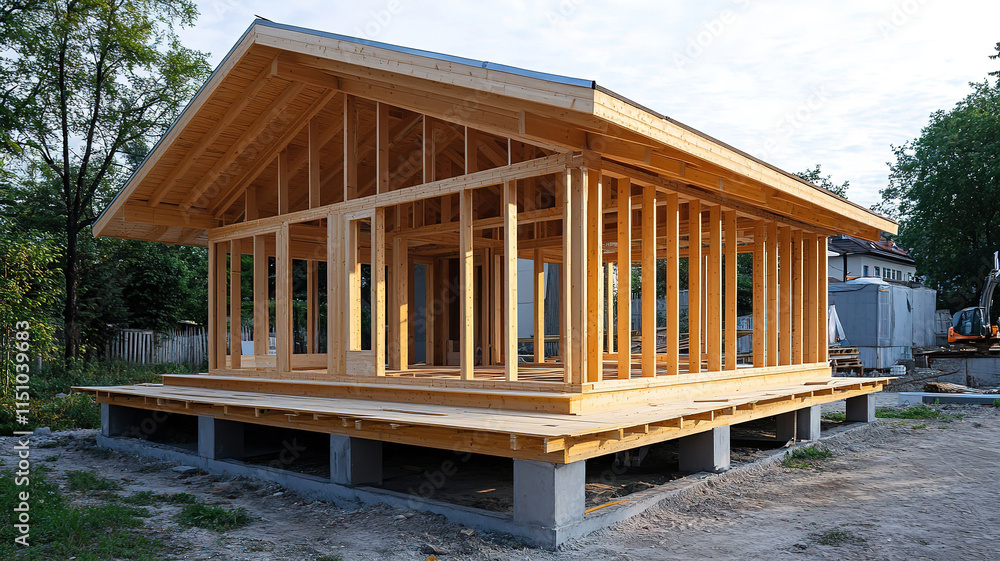 Wooden House Frame Under Construction Wooden House Frame Under Construction