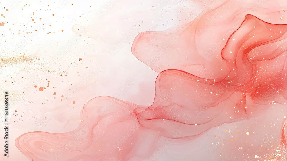 Fototapeta premium A soft, abstract background featuring flowing red and pink hues with delicate gold accents, creating a dreamy and elegant atmosphere.