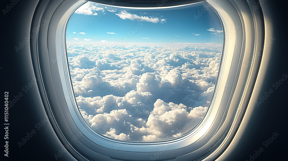 Serene cloudscape and sky as seen from airplane window Serene cloudscape and sky as seen from airplane window