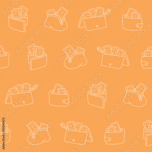 Outline Collection of Wallet Vector Seamless Pattern illustration for Print, Wallpaper, Decoration.