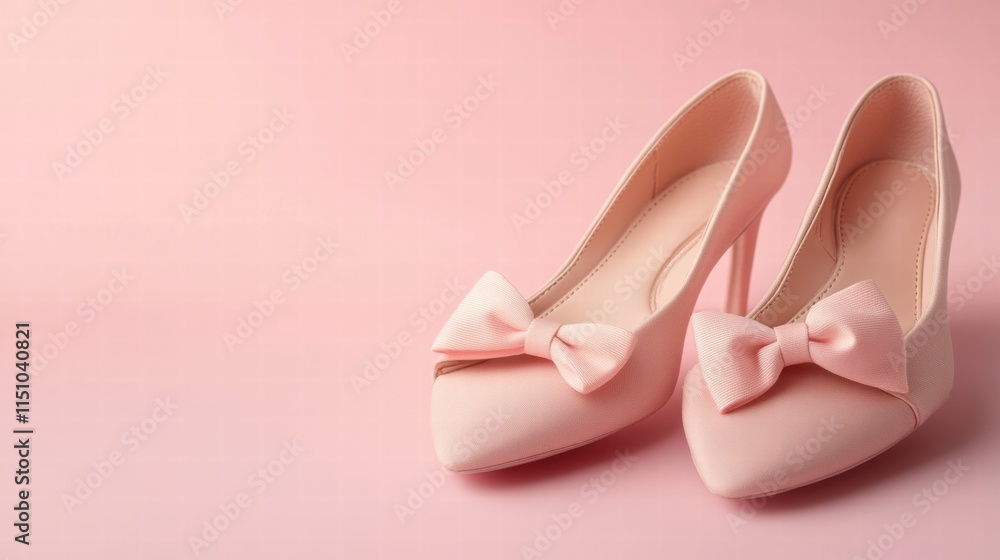A pair of elegant ballet flats with a bow on a pastel pink background, ideal for fashion or boutique marketing A pair of elegant ballet flats with a bow on a pastel pink background, ideal for fashion or boutique marketing