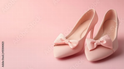 Wallpaper Mural A pair of elegant ballet flats with a bow on a pastel pink background, ideal for fashion or boutique marketing Torontodigital.ca