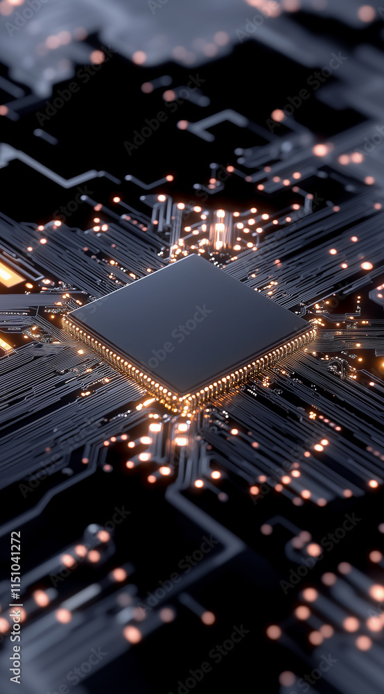 Obraz premium Futuristic quantum computing setup with glowing quantum chips