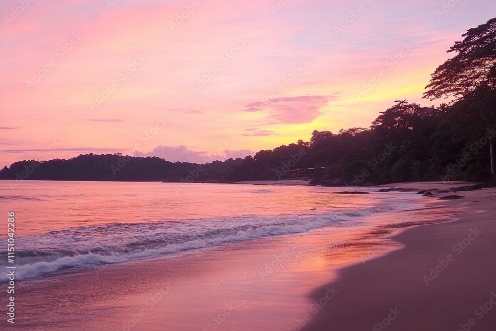 Soft pink sunrise sky over the ocean, creating a soothing, natural background Soft pink sunrise sky over the ocean, creating a soothing, natural background