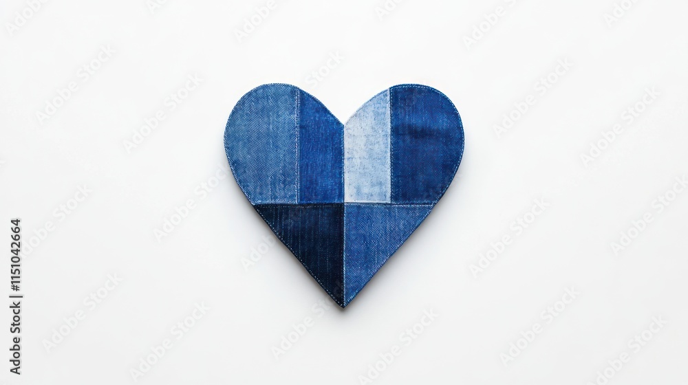 Denim Heart: Isolated Blue Jeans Patches in Heart Shape on White Background Denim Heart: Isolated Blue Jeans Patches in Heart Shape on White Background