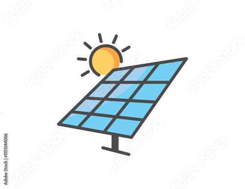 Minimalist isometric Solar Panel Icon for UI Design with Blue Panels illustration. Solar station icon. Sun energy for house.