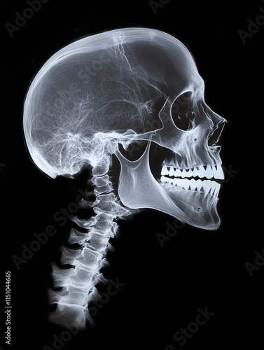 X-ray of a skull and cervical spine, profile view, lateral view, side shot