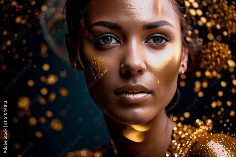 Abstract background, beautiful girl in combination with gold and silver particles78 Abstract background, beautiful girl in combination with gold and silver particles78
