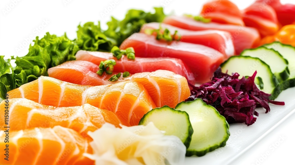 Very Thin Slices of Fresh Salmon Sashimi, Appetizing and Delicately Presented, Isolated on a White Background Very Thin Slices of Fresh Salmon Sashimi, Appetizing and Delicately Presented, Isolated on a White Background