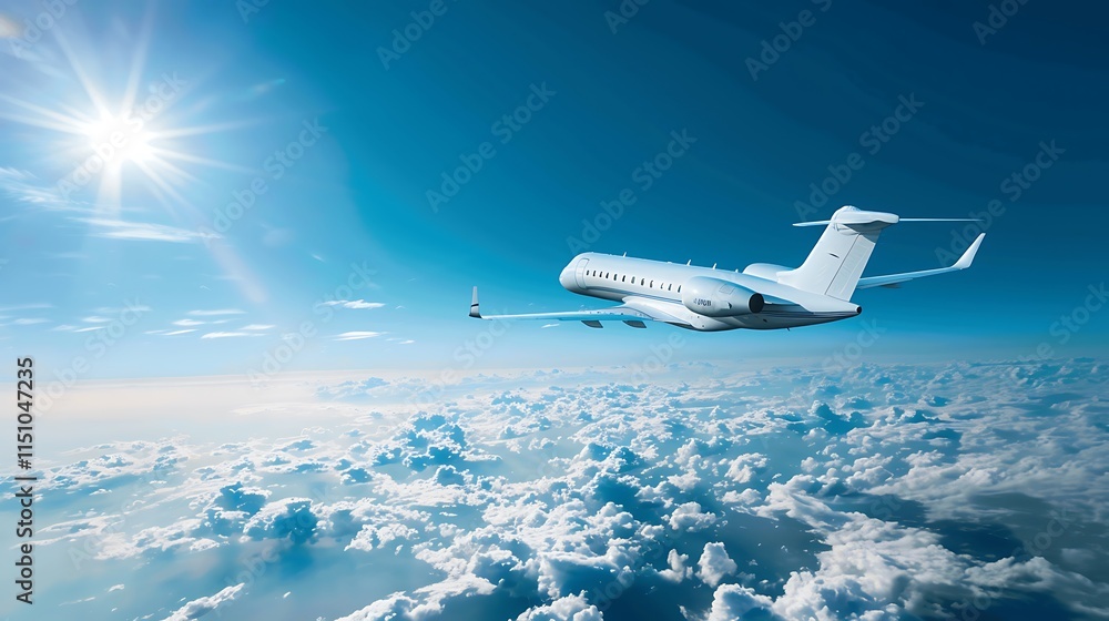 Fototapeta premium Aircraft Flying Above Clouds with Bright Sunlight